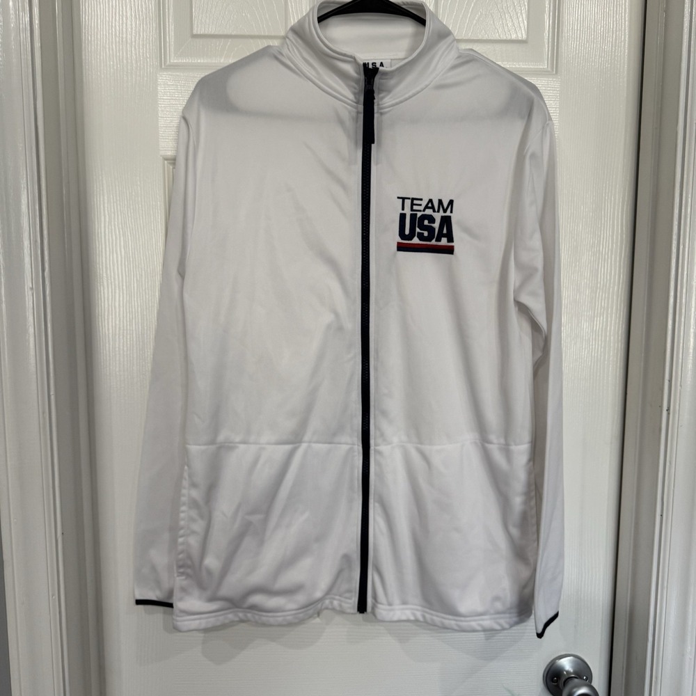 Mens Olympics "Team USA" Lightweight Full Zip Track Jacket White : Size Medium